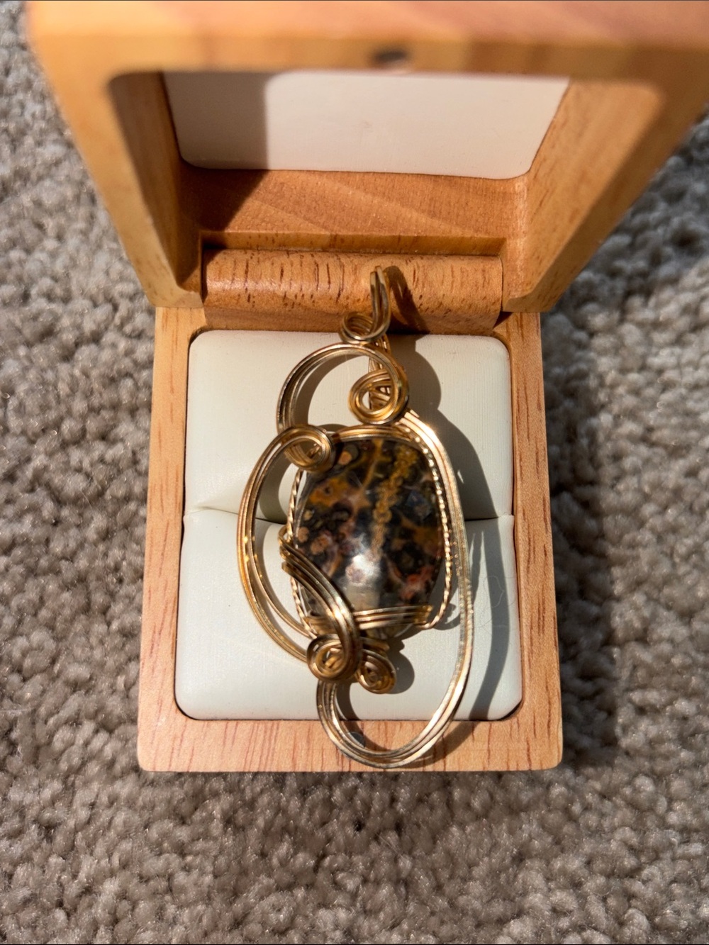 Gold Wire filled Wrapped Brown Jasper Pendant Necklace